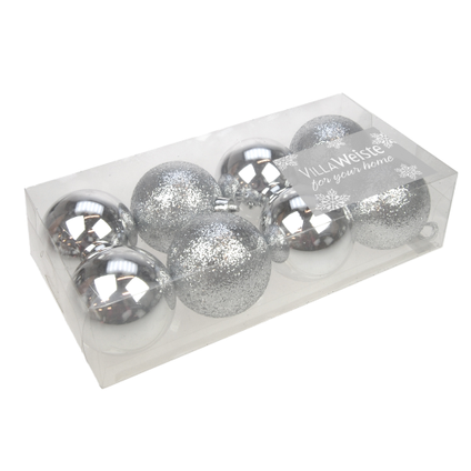 Kerstballen 6cm zilveren mix 8stk