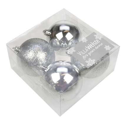 Kerstballen 8cm zilveren mix 4stk