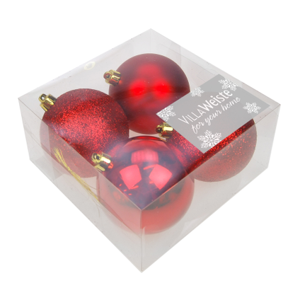 Boules de Noël 8cm mix rouge 4pcs