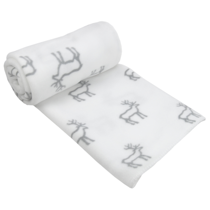 Fleece throw with small reindeer print 130x170cm white grey
