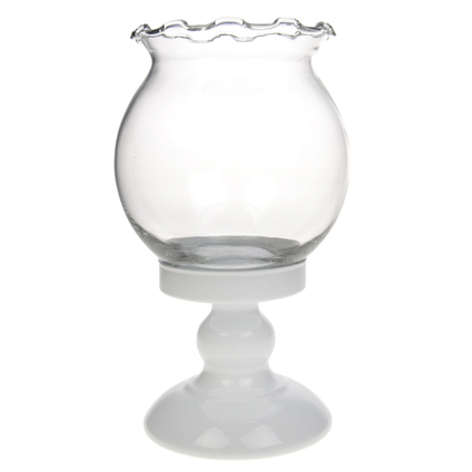 Tealight holder 10x20cm white metal and clear glass