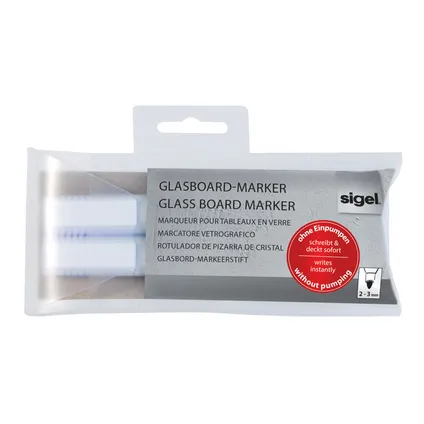 Sigel glasboardmarker 2-3mm ronde punt 2 stuks in etui wit 6