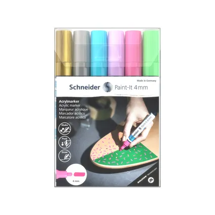 Marqueur acrylique Schneider Paint-it 320 4mm pochette de 6 couleurs