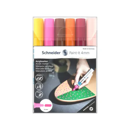 Marqueur acrylique Schneider Paint-it 320 4mm pochette de 6 couleurs