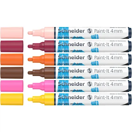 Marqueur acrylique Schneider Paint-it 320 4mm pochette de 6 couleurs 2