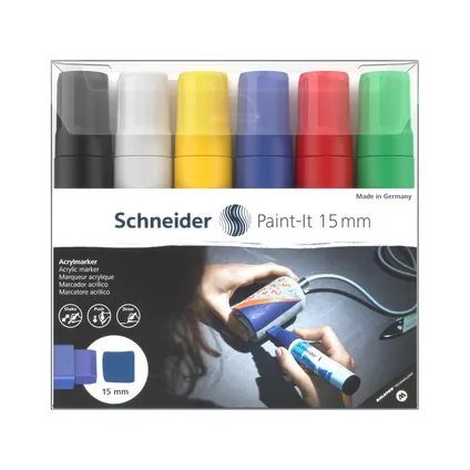 Marqueur acrylique Schneider Paint-it 330 15mm pochette de 6 couleurs