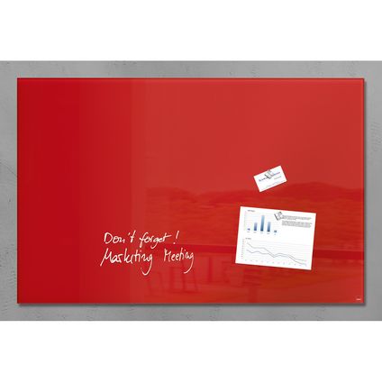 Sigel glasmagneetbord Artverum 1000x650x15mm rood met 3 magneten