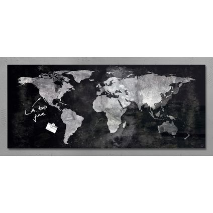 Sigel glasmagneetbord Artverum 1300x550x12mm wereldkaart met 2 magneten