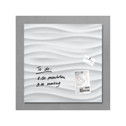 Sigel glasmagneetbord Artverum 480x480x15mm white wave design met 3 magneten