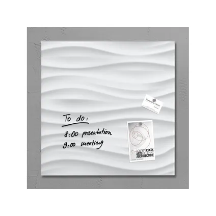 Tableau magnétique en verre Sigel Artverum 480x480x15mm design vague blanche avec 3 aimants