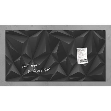 Tableau magnétique en verre Sigel Artverum 910x460x15mm design diamant noir avec 3 aimants