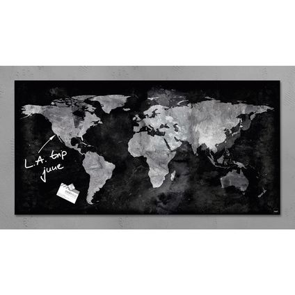 Tableau magnétique en verre Sigel Artverum 910x460x15mm carte du monde avec 3 aimants