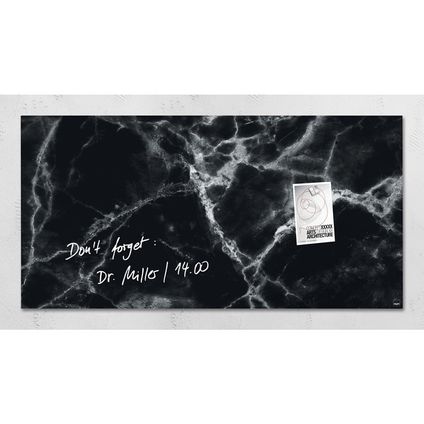Sigel glasmagneetbord Artverum 910x460x15mm zwart marmer design met 3 magneten