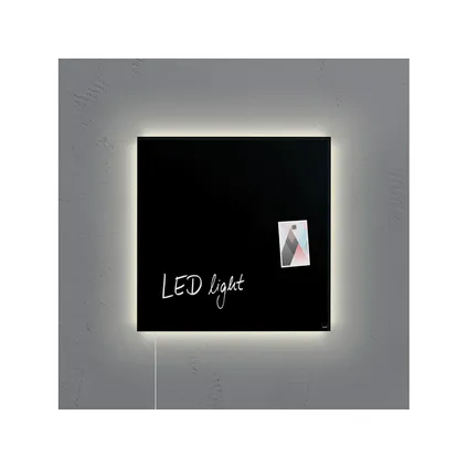 Tableau magnétique en verre Sigel Artverum éclairage LED 480x480x15mm noir avec 3 aimants