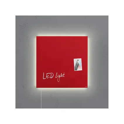 Sigel glasmagneetbord Artverum ledverlichtingverlichting 480x480x15mm rood met 3 magneten