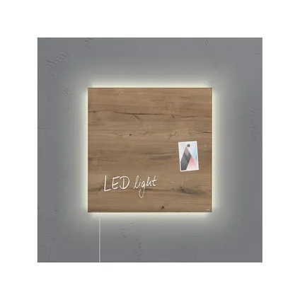 Sigel glasmagneetbord Artverum ledverlichting 480x480x15mm natural wood design met 3 magneten