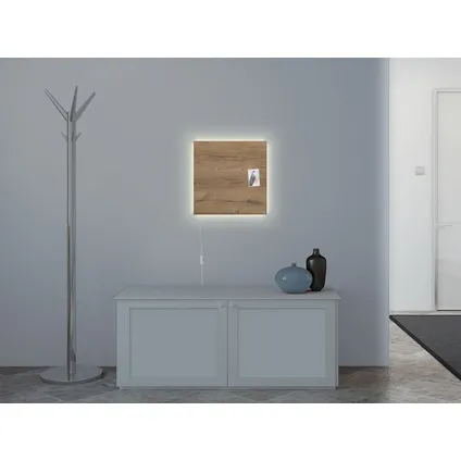 Tableau magnétique en verre Sigel Artverum éclairage LED 480x480x15mm design bois naturel avec 3 aimants 3