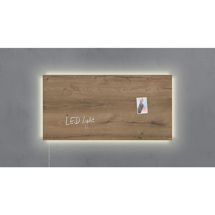 Sigel glasmagneetbord Artverum ledverlichting 910x460x15mm natural wood design met 3 magneten