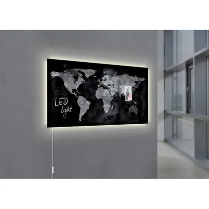 Sigel glasmagneetbord Artverum ledverlichting 910x460x15mm wereldkaart met 3 magneten  2