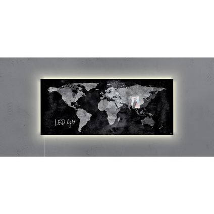 Sigel glasmagneetbord Artverum ledverlichting 1300x550x15mm wereldkaart met 2 magneten