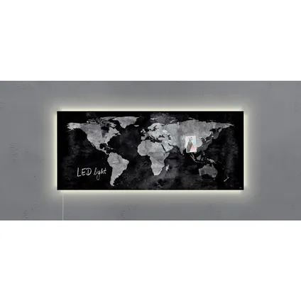 Tableau magnétique en verre Sigel Artverum éclairage LED 1300x550x15mm carte du monde avec 2 aimants
