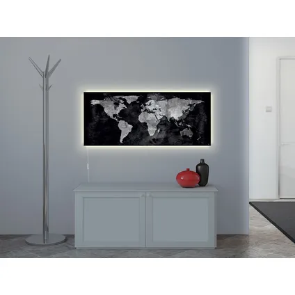 Tableau magnétique en verre Sigel Artverum éclairage LED 1300x550x15mm carte du monde avec 2 aimants 3