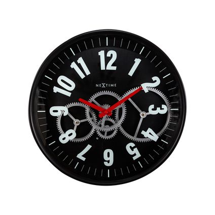 Nextime wandklok ø36cm Gear Clock zwart metaal/glas
