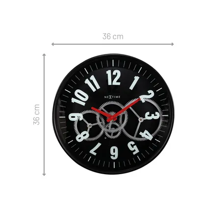 Nextime wandklok ø36cm Gear Clock zwart metaal/glas 7
