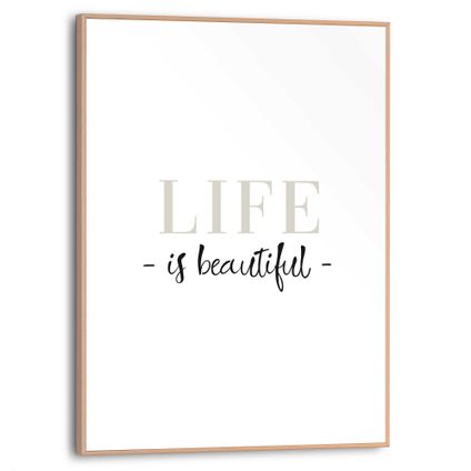 Schilderij Life is beautiful Engelse tekst - Quote - Slim Frame 30 x 40 cm MDF Wit