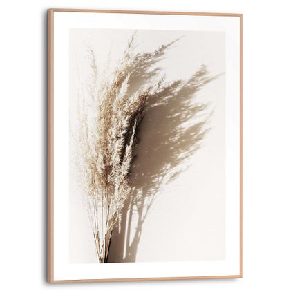 Schilderij Zonnig gras  Boeket - Pampas - Schaduw - Zomer  - Slim Frame 30 x 40 cm MDF Zand