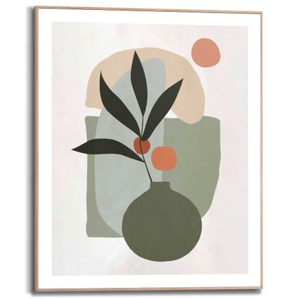 Schilderij Vaas met bloemen Abstract - Schildering - Vormen  - Slim Frame 40 x 50 cm MDF Groen
