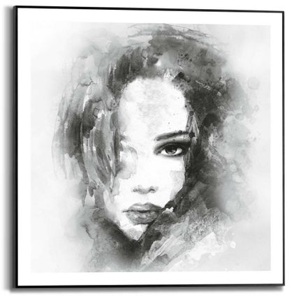 Schilderij Vrouw  Abstract - Portret - Illustratie  - Slim Frame 50 x 50 cm MDF Zwart-Wit