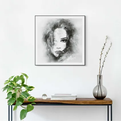 Schilderij Vrouw  Abstract - Portret - Illustratie  - Slim Frame 50 x 50 cm MDF Zwart-Wit                                                                                                                                                                                                                                                                                                                                                                                                                                                                                                                                                                                                                                                                                                                                                                                                                                                                                                                                                                                                                                                                                                                                                                                                                                  2
