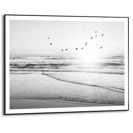 Tableau Slim Frame Coucher de soleil-Cap Ferret-France-Plage MDF noir-blanc 70x50cm