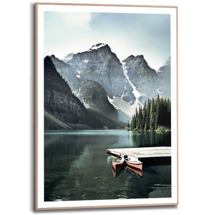 Schilderij Lake Moraine  Canada - Bergmeer - Banff National Park - Rocky Mountains  - Slim Frame 50 x 70 cm MDF Groen