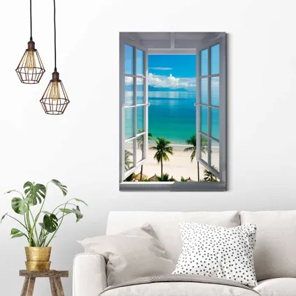 Schilderij Uitzicht over zee Zon - Strand - Tropisch - Deco Panel 60 x 90 cm Hout Blauw                                                                                                                                                                                                                                                                                                                                                                                                                                                                                                                                                                                                                                                                                                                                                                                                                                                                                                                                                                                                                                                                                                                                                                                                                                    2