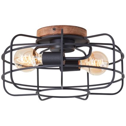 Brilliant plafondlamp Gwen zwart hout ⌀40cm 2x27