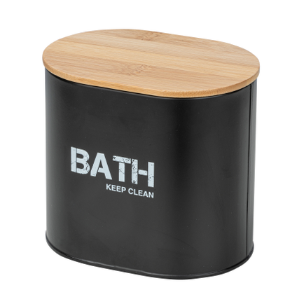 Boîte de rangement Wenko Gara pour salle de bain noir avec couvercle en bambou