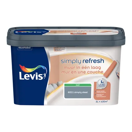 Levis Muurverf Simply Refresh Wall in één laag staal mat 2L 2