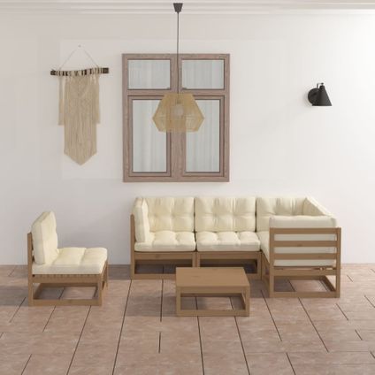 VidaXL 6-delige hoekbank loungeset met kussens massief grenenhout
