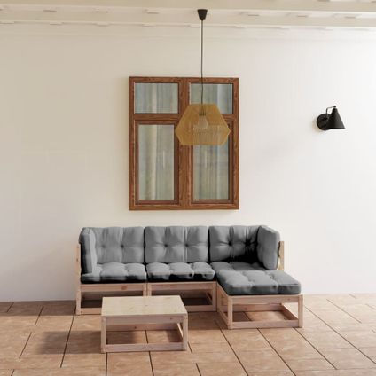 VidaXL 5-delige hoekbank loungeset met kussens massief grenenhout