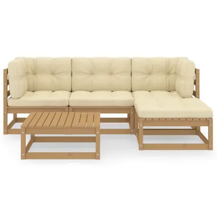 VidaXL 5-delige hoekbank loungeset met kussens massief grenenhout 2