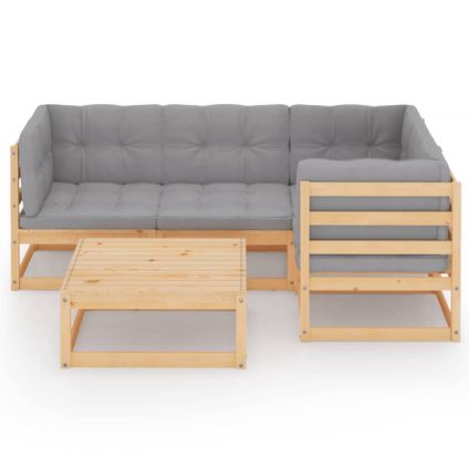 VidaXL 5-delige hoekbank loungeset met kussens massief grenenhout