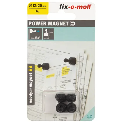 Fix-O-Moll magneet pion Neodym zwart 12x20mm 2