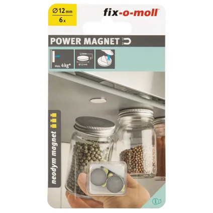 Fix-O-Moll magneet schijf Neodym zilver 12mm 6 stuks 2