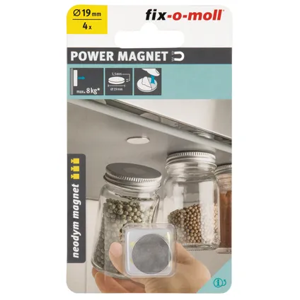 Fix-O-Moll magneet schijf Neodym zilver 19mm 4 stuks 2