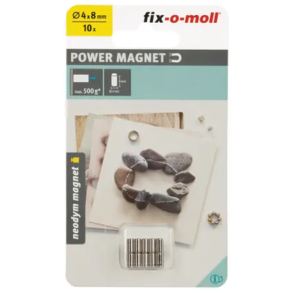 Fix-O-Moll magneet cylinder Neodym zilver 4x8mm 10 stuks 2