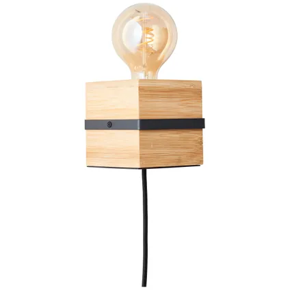 Brilliant wandlamp Benny zwart bamboe E27 2