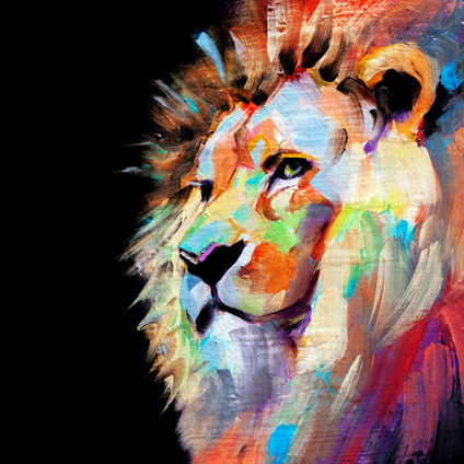 Tableau en verre lion multicolore 45x45cm