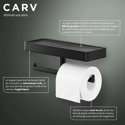 Porte-rouleau papier toilette Tiger Carv avec tablette noir 8